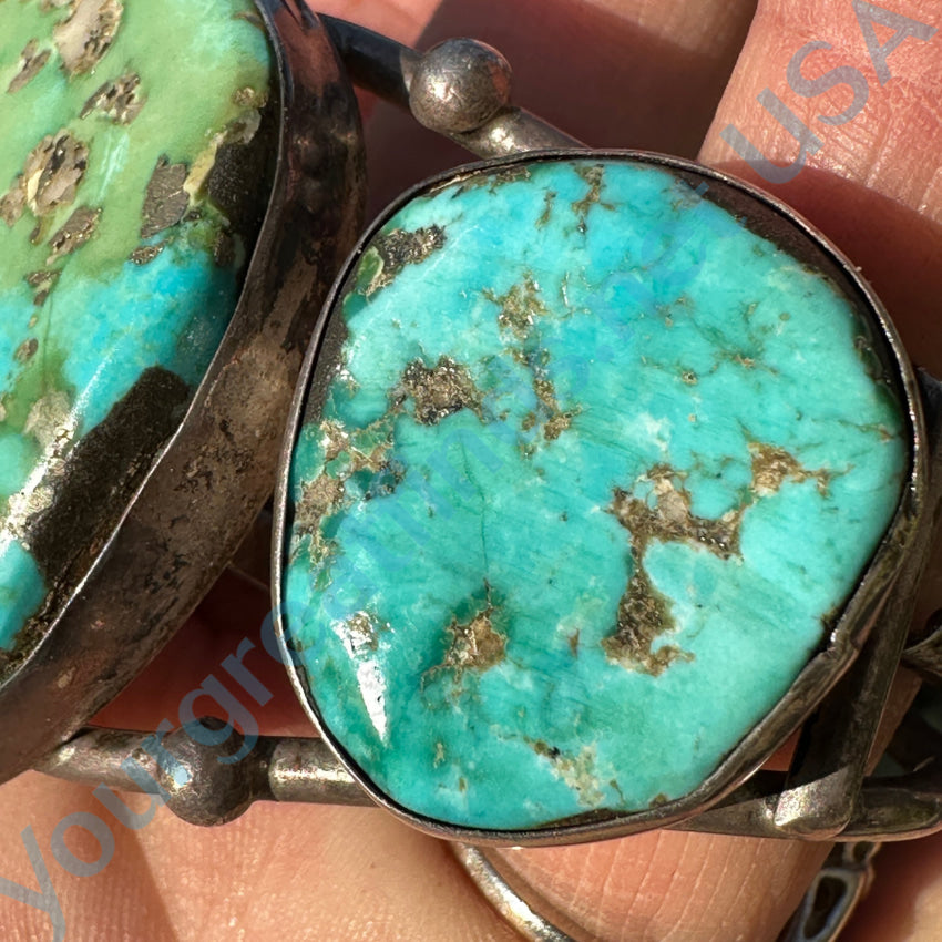 Vintage Navajo Sterling Silver Sky Blue & Mint Turquoise Cuff Bracelet Bracelet