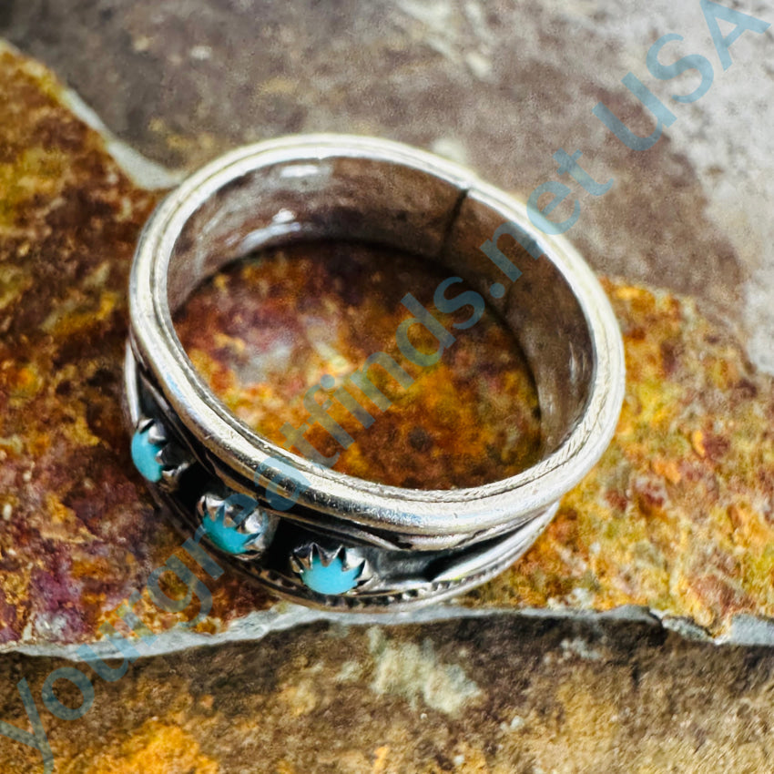 Vintage Navajo Sterling Silver & Snake Eye Turquoise Band Ring 7.75 Ring