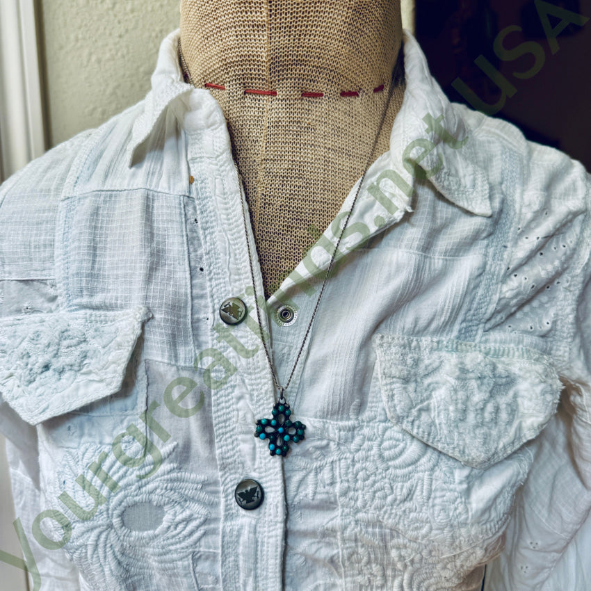 Vintage Navajo Sterling Silver & Snake Eye Turquoise Cross Necklace necklace