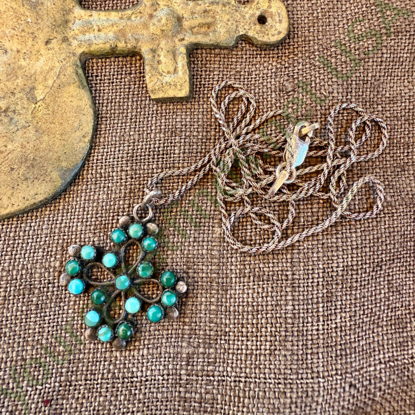Vintage Navajo Sterling Silver & Snake Eye Turquoise Cross Necklace necklace