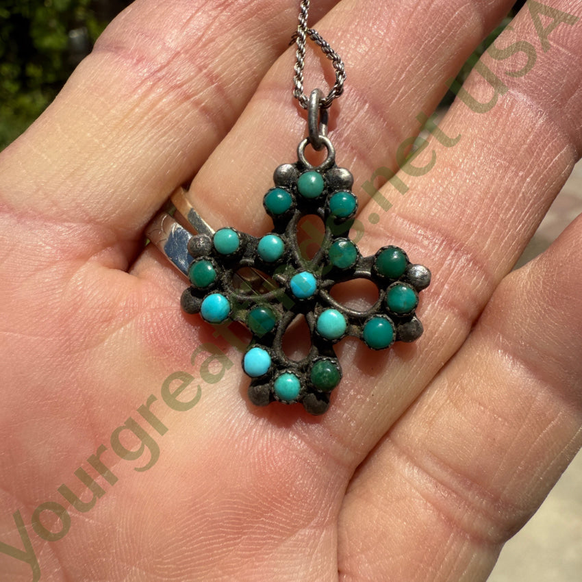 Vintage Navajo Sterling Silver & Snake Eye Turquoise Cross Necklace necklace