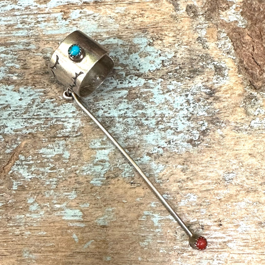 Vintage Navajo Sterling Silver Snake Eye Turquoise Ear Cuff