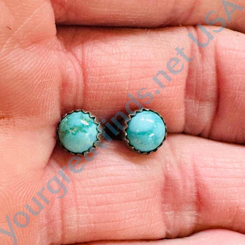 Vintage Navajo Sterling Silver Snake Eye Turquoise Stud Earrings