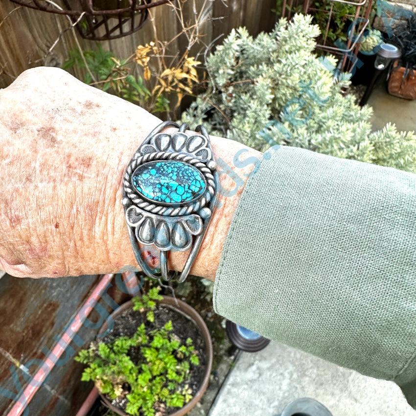 Vintage Navajo Sterling Silver & Spider Web Turquoise Cuff Bracelet Bracelet