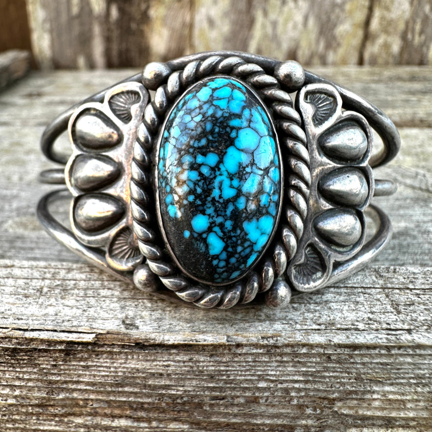 Vintage Navajo Sterling Silver & Spider Web Turquoise Cuff Bracelet Bracelet