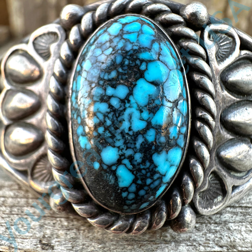 Vintage Navajo Sterling Silver & Spider Web Turquoise Cuff Bracelet Bracelet