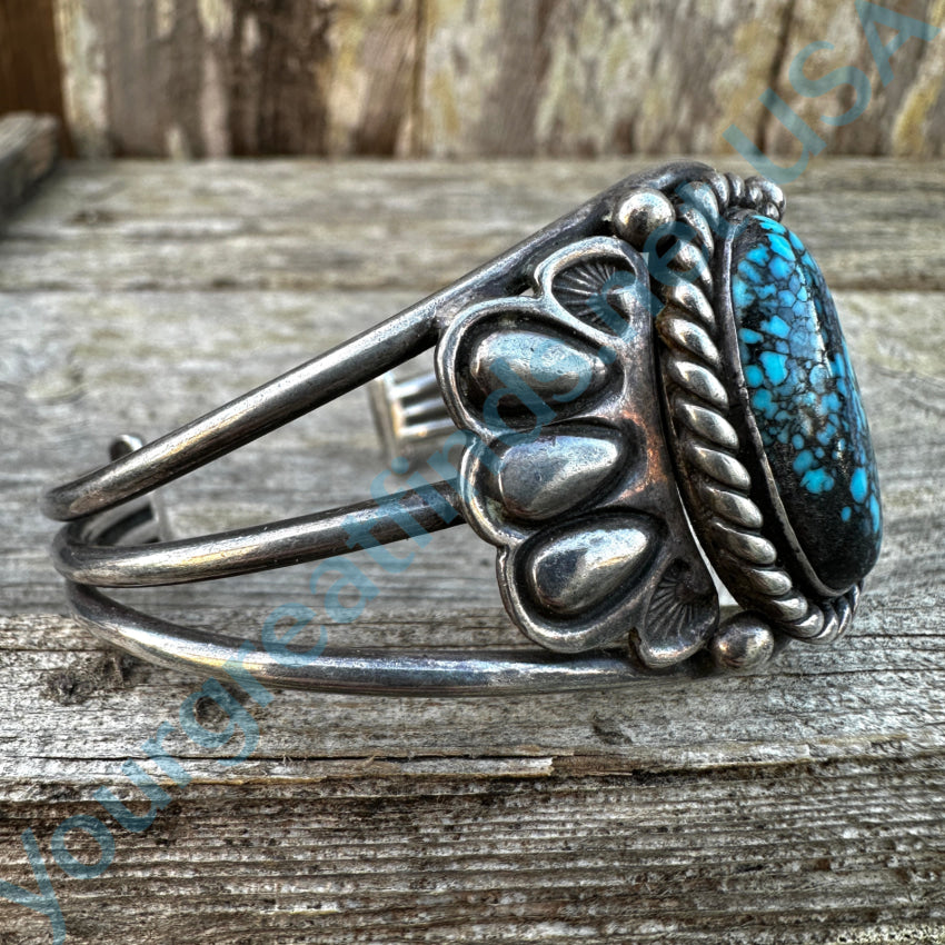 Vintage Navajo Sterling Silver & Spider Web Turquoise Cuff Bracelet Bracelet