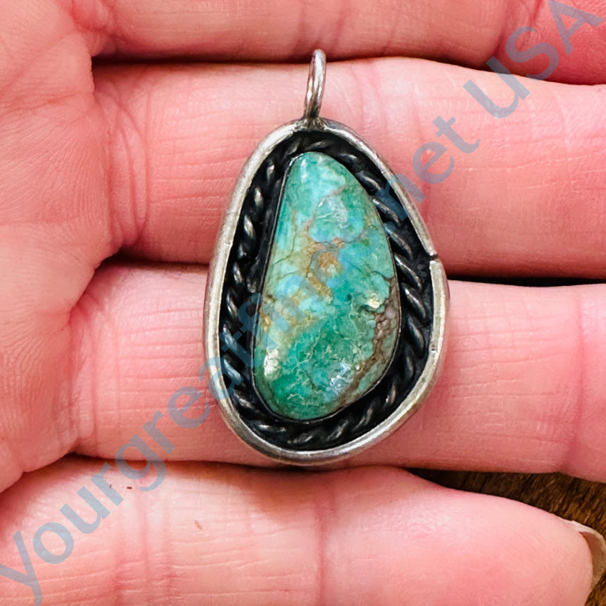 Vintage Navajo Sterling Silver & Spider Web Turquoise Pendant