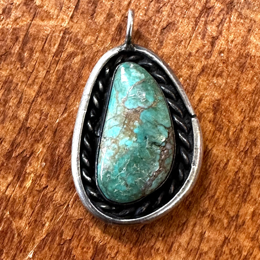 Vintage Navajo Sterling Silver & Spider Web Turquoise Pendant