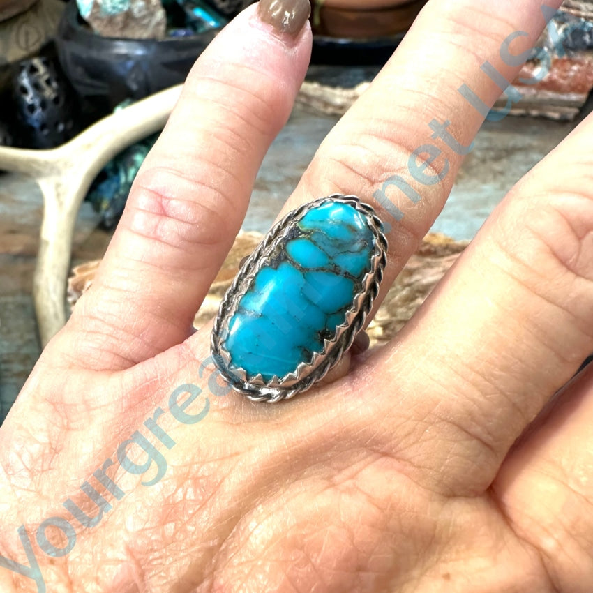 Vintage Navajo Sterling Silver Spider Web Turquoise Ring Sz 6 3/4