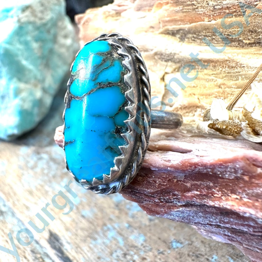 Vintage Navajo Sterling Silver Spider Web Turquoise Ring Sz 6 3/4