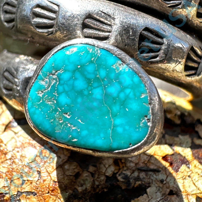 Vintage Navajo Sterling Silver & Spider Web Turquoise Wrap Ring Size 11 1/2
