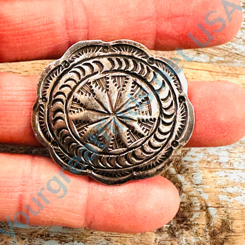 Vintage Navajo Sterling Silver Stamped Concho Neckerchief Slide Neckerchief Slide