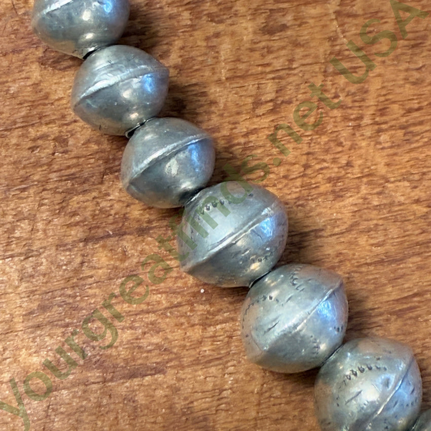 Vintage Navajo Sterling Silver Stamped Wedding Bead Necklace Necklaces