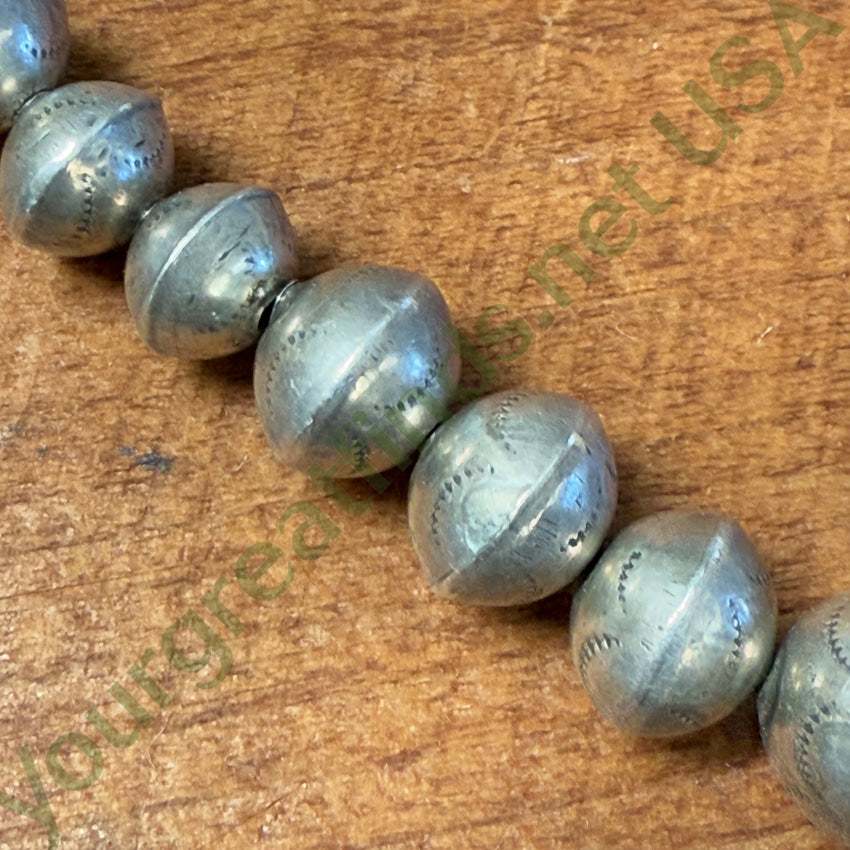 Vintage Navajo Sterling Silver Stamped Wedding Bead Necklace Necklaces