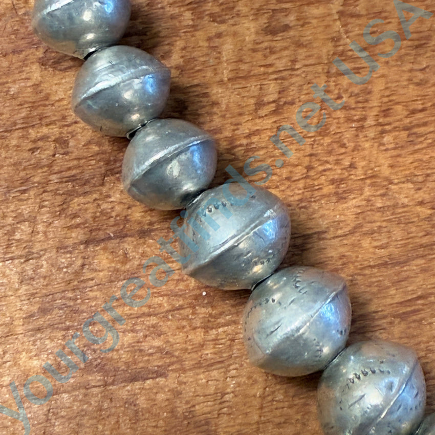 Vintage Navajo Sterling Silver Stamped Wedding Bead Necklace Necklaces