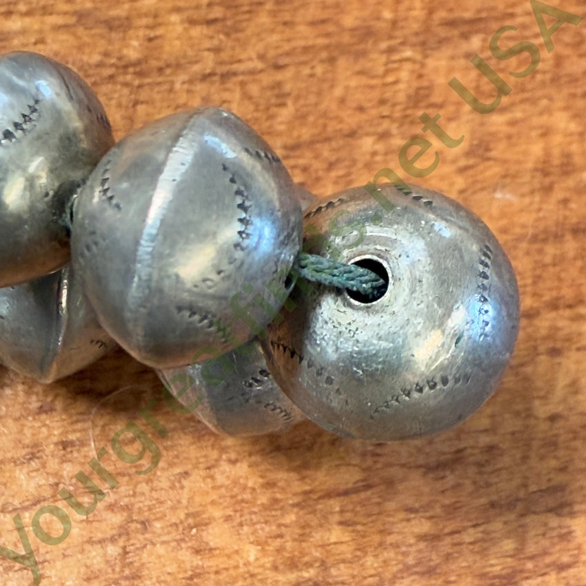 Vintage Navajo Sterling Silver Stamped Wedding Bead Necklace Necklaces