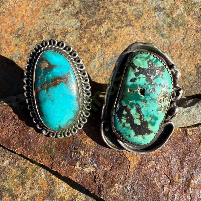 Vintage Navajo Sterling Silver Stunning Natural Turquoise Stone Size 9 Ring