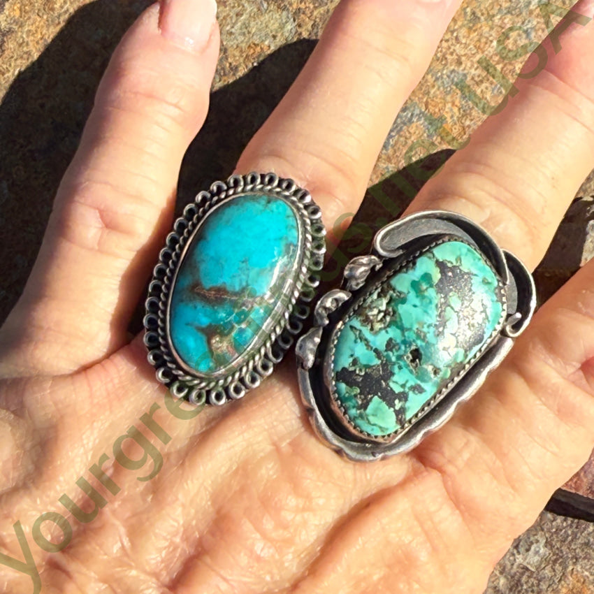 Vintage Navajo Sterling Silver Stunning Natural Turquoise Stone Size 9 Ring