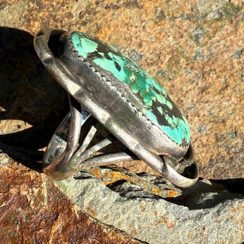 Vintage Navajo Sterling Silver Stunning Natural Turquoise Stone Size 9 Ring