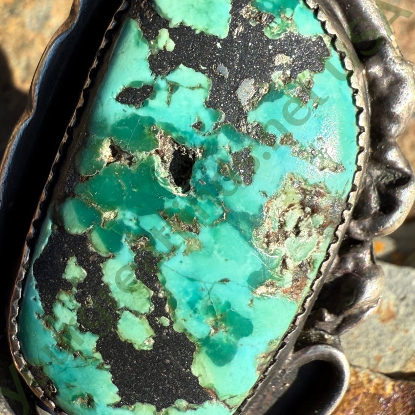Vintage Navajo Sterling Silver Stunning Natural Turquoise Stone Size 9 Ring