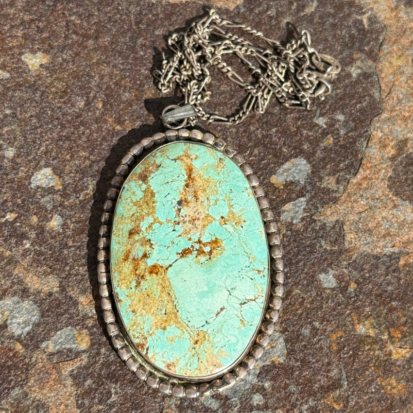 Vintage Navajo Sterling Silver & Stunning Turquoise Large Pendant Chain Necklace necklace