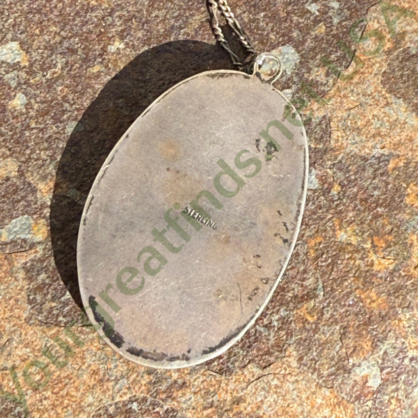 Vintage Navajo Sterling Silver & Stunning Turquoise Large Pendant Chain Necklace necklace