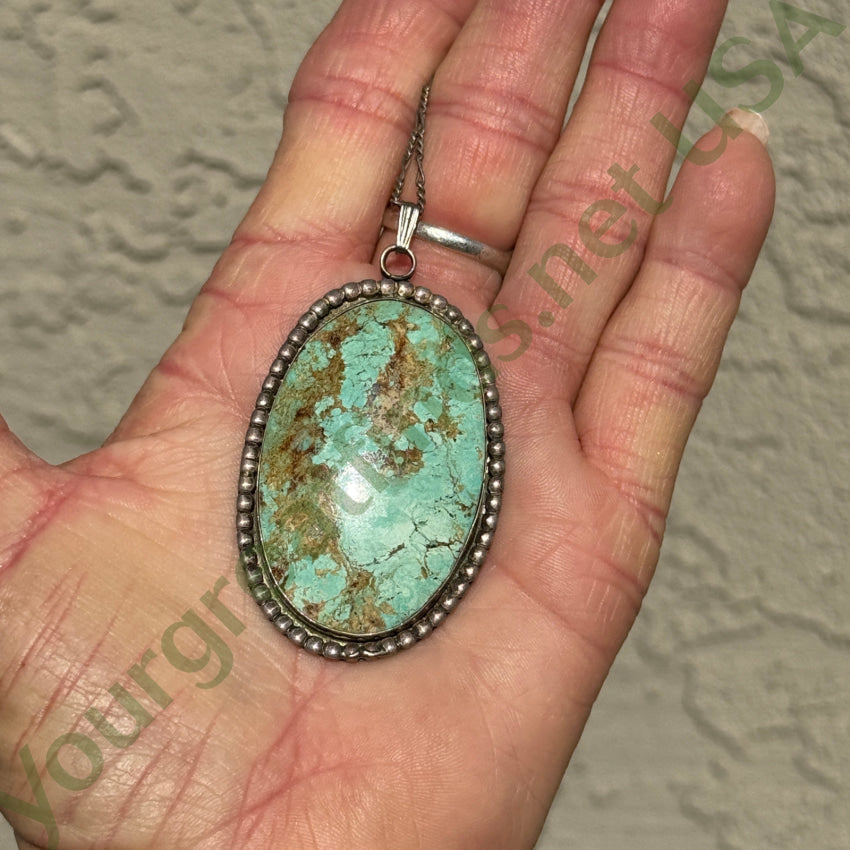 Vintage Navajo Sterling Silver & Stunning Turquoise Large Pendant Chain Necklace necklace