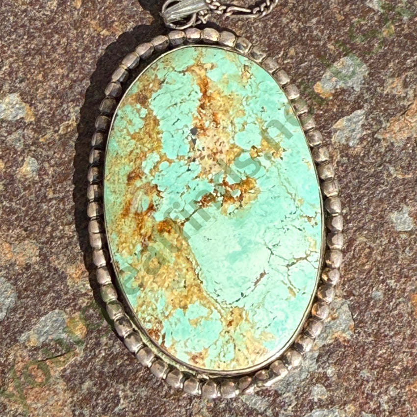 Vintage Navajo Sterling Silver & Stunning Turquoise Large Pendant Chain Necklace necklace