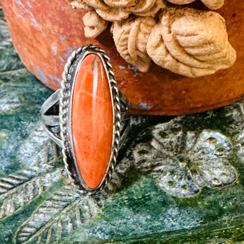 Vintage Navajo Sterling Silver Terra Cotta Jasper Ring Size 5