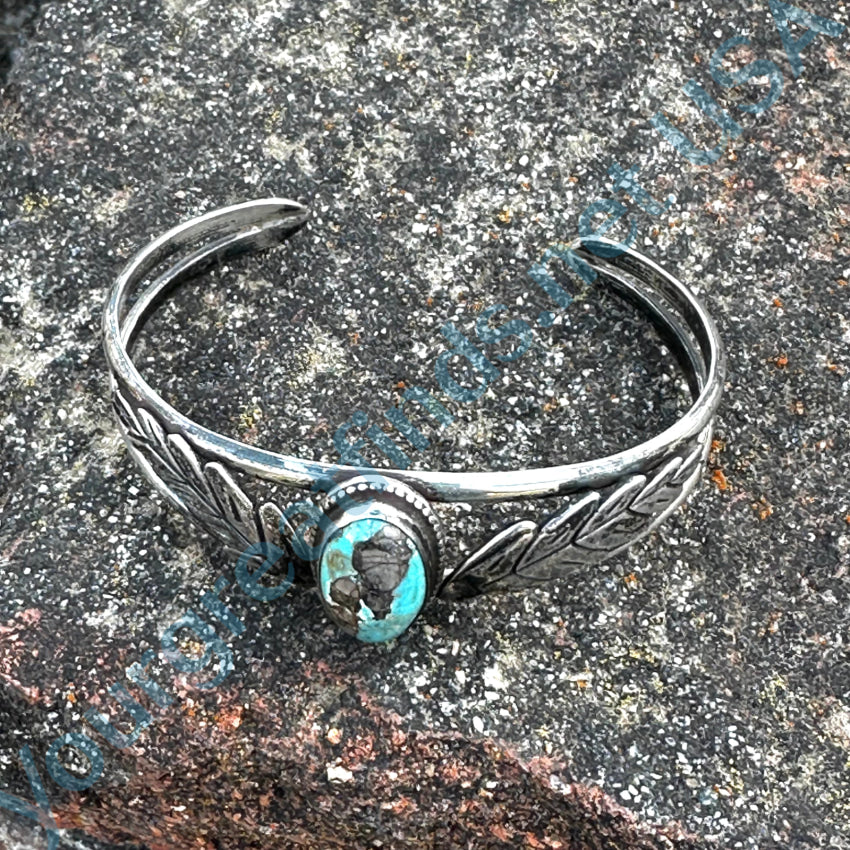 Vintage Navajo Sterling Silver Turquoise 2 Leaf Cuff Bracelet Bracelet