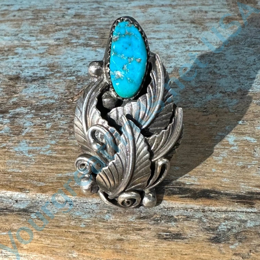Vintage Navajo Sterling Silver Turquoise Appliqué Ring 7.25