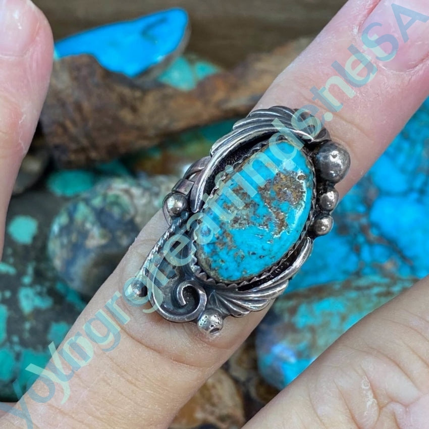 Vintage Navajo Sterling Silver Turquoise Appliqué Ring Sz 6 Yourgreatfinds