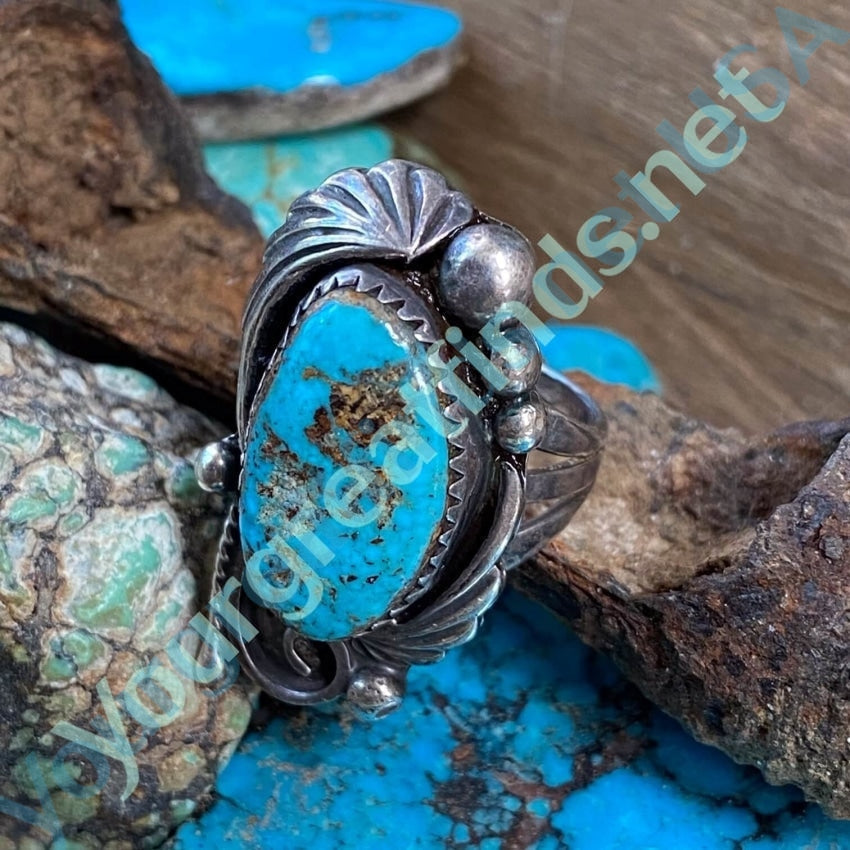 Vintage Navajo Sterling Silver Turquoise Appliqué Ring Sz 6 Yourgreatfinds