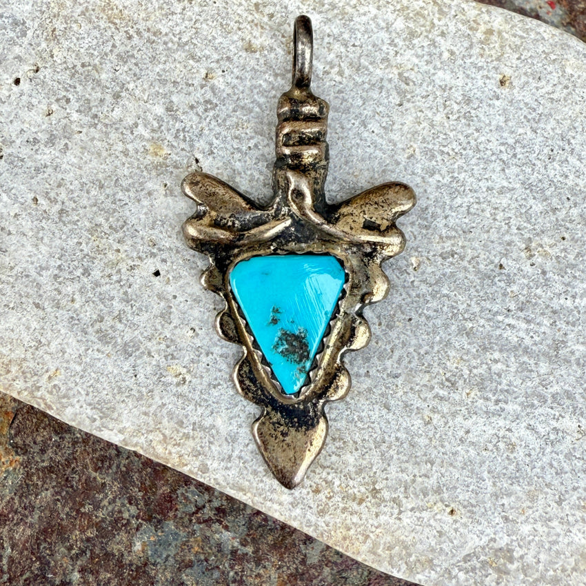 Vintage Navajo Sterling Silver & Turquoise Arrowhead Pendant necklace