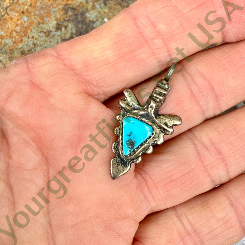 Vintage Navajo Sterling Silver & Turquoise Arrowhead Pendant necklace