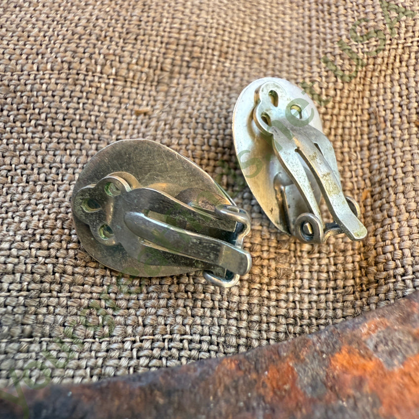 Vintage Navajo Sterling Silver & Turquoise Bear Track Clip On Earrings earrings