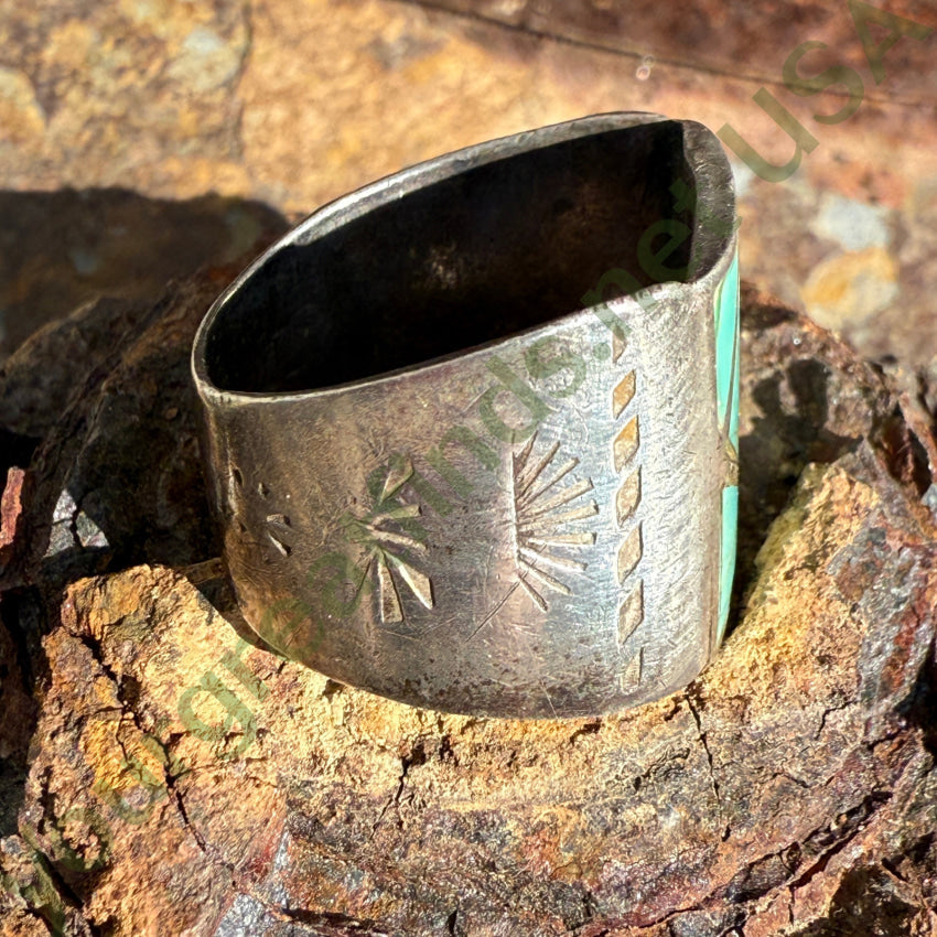 Vintage Navajo Sterling SIlver Turquoise Channel Inlay Ring 10 ring