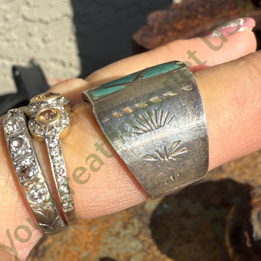 Vintage Navajo Sterling SIlver Turquoise Channel Inlay Ring 10 ring