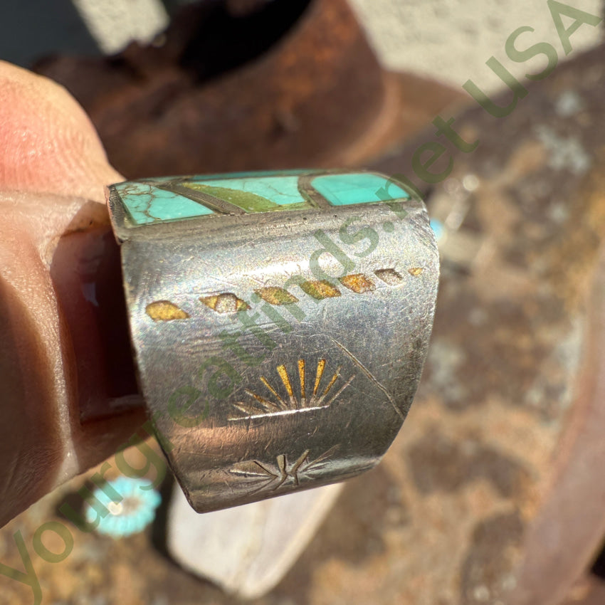 Vintage Navajo Sterling SIlver Turquoise Channel Inlay Ring 10 ring