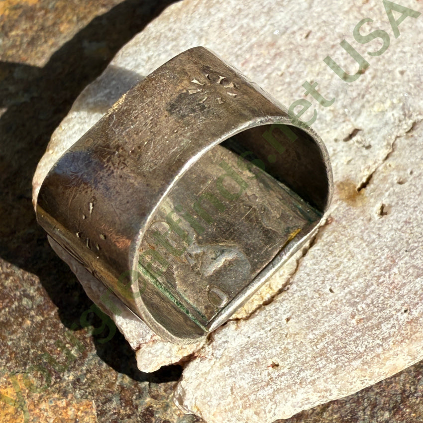 Vintage Navajo Sterling SIlver Turquoise Channel Inlay Ring 10 ring