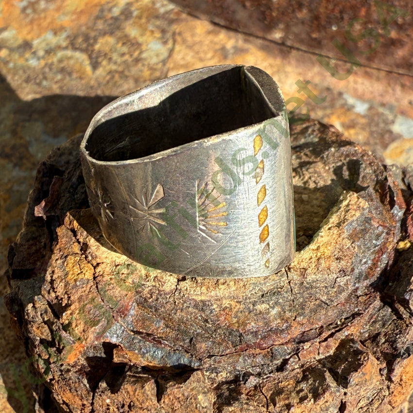 Vintage Navajo Sterling SIlver Turquoise Channel Inlay Ring 10 ring