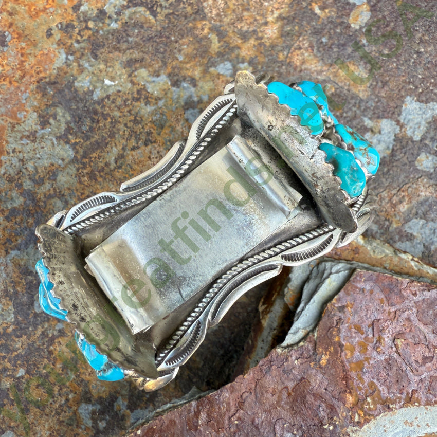 Vintage Navajo Sterling Silver Turquoise Cluster Watch Band Cuff watchband bracelet