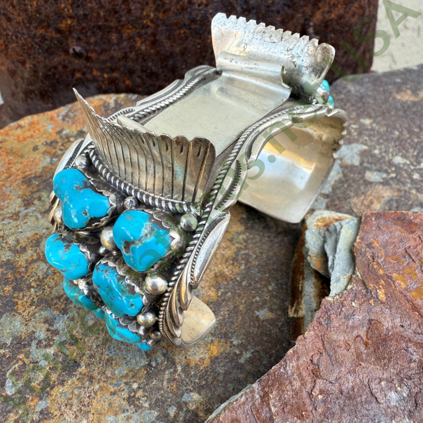 Vintage Navajo Sterling Silver Turquoise Cluster Watch Band Cuff watchband bracelet