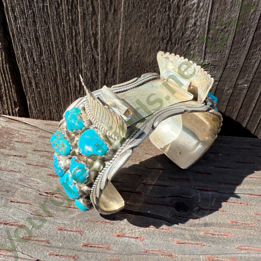 Vintage Navajo Sterling Silver Turquoise Cluster Watch Band Cuff watchband bracelet