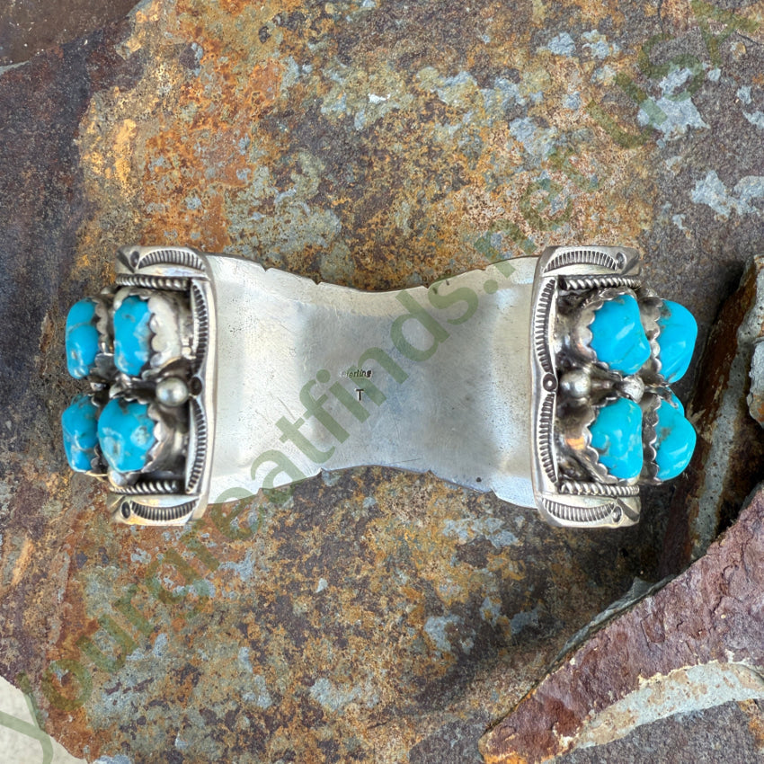 Vintage Navajo Sterling Silver Turquoise Cluster Watch Band Cuff watchband bracelet