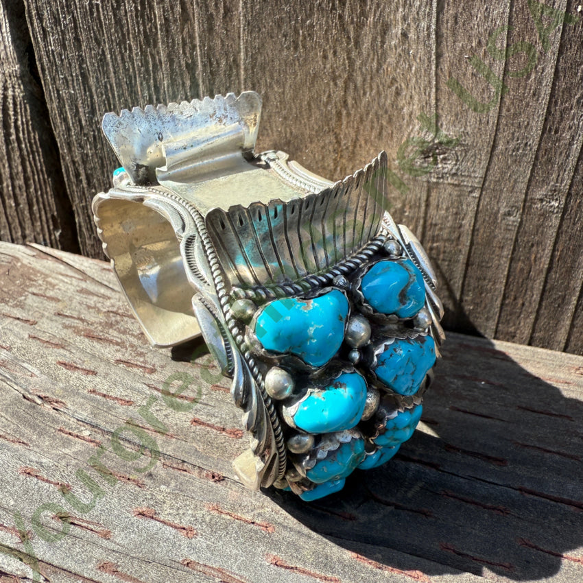Vintage Navajo Sterling Silver Turquoise Cluster Watch Band Cuff watchband bracelet
