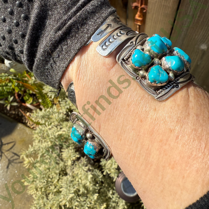 Vintage Navajo Sterling Silver Turquoise Cluster Watch Band Cuff watchband bracelet