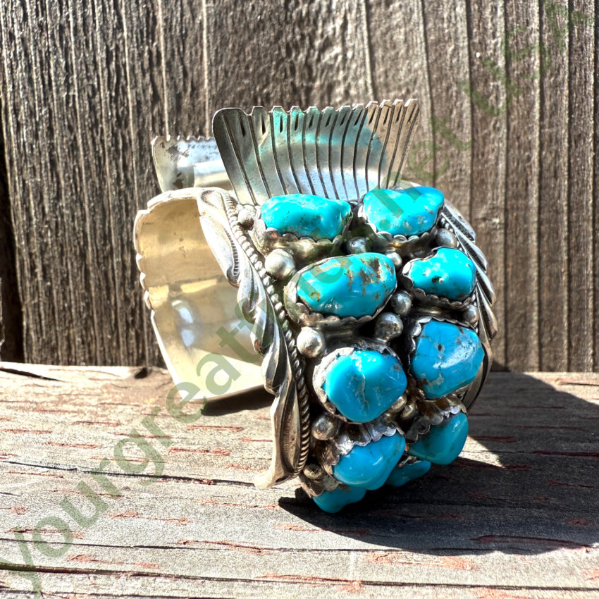 Vintage Navajo Sterling Silver Turquoise Cluster Watch Band Cuff watchband bracelet
