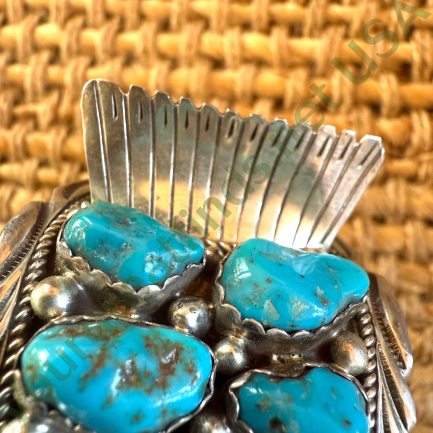 Vintage Navajo Sterling Silver Turquoise Cluster Watch Band Cuff watchband bracelet